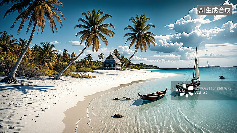 【AI数字艺术】热带海滩风光图片素材