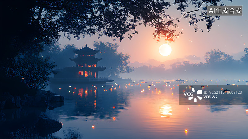 【AI数字艺术】枫桥夜泊图片素材