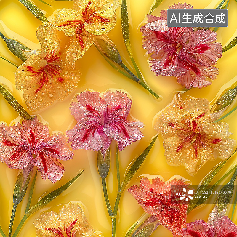 【AI数字艺术】黄色背景上的石竹花图片素材
