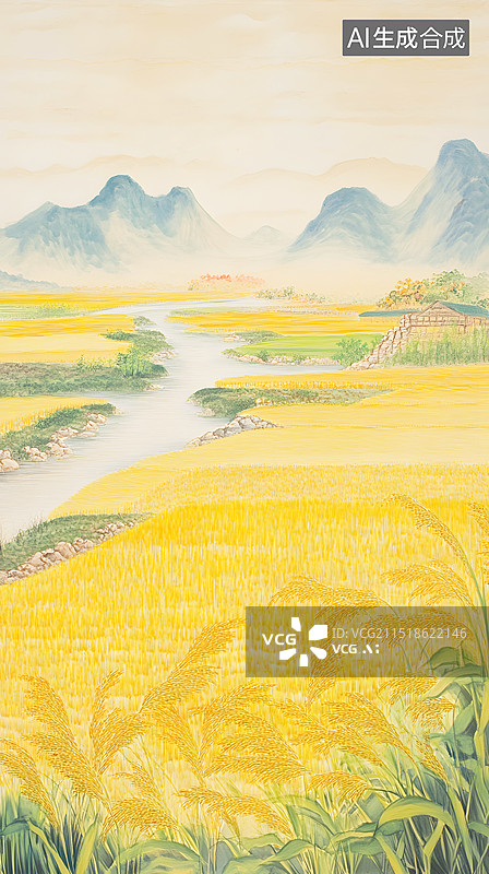 【AI数字艺术】秋天丰收的田野插画图片素材