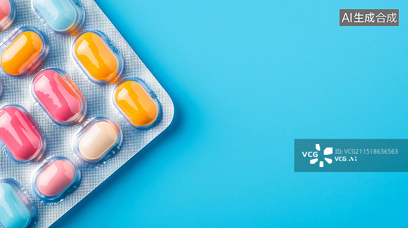 【AI数字艺术】药片药瓶特写医疗健康疾病治疗题材背景图片素材
