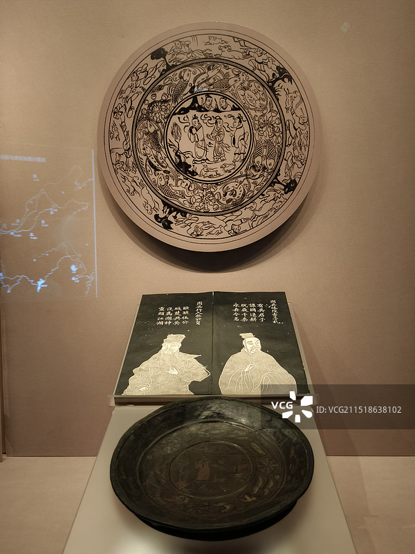 彩绘季札挂剑图漆盘（三国·吴）、沧浪亭五百名贤像拓片（清·道光年间）图片素材