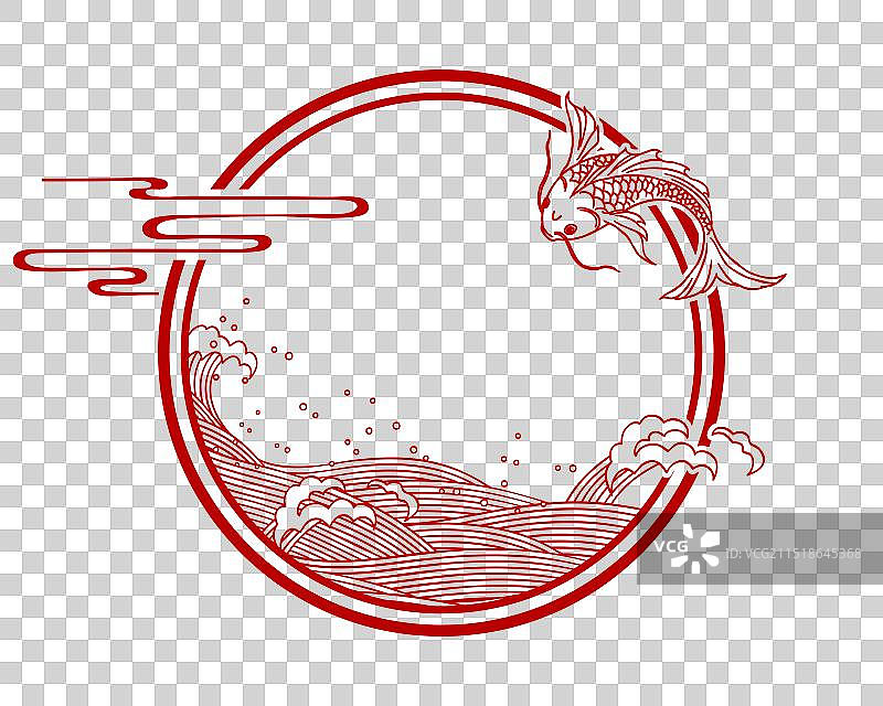 圆形国潮海浪锦鲤素材图片素材