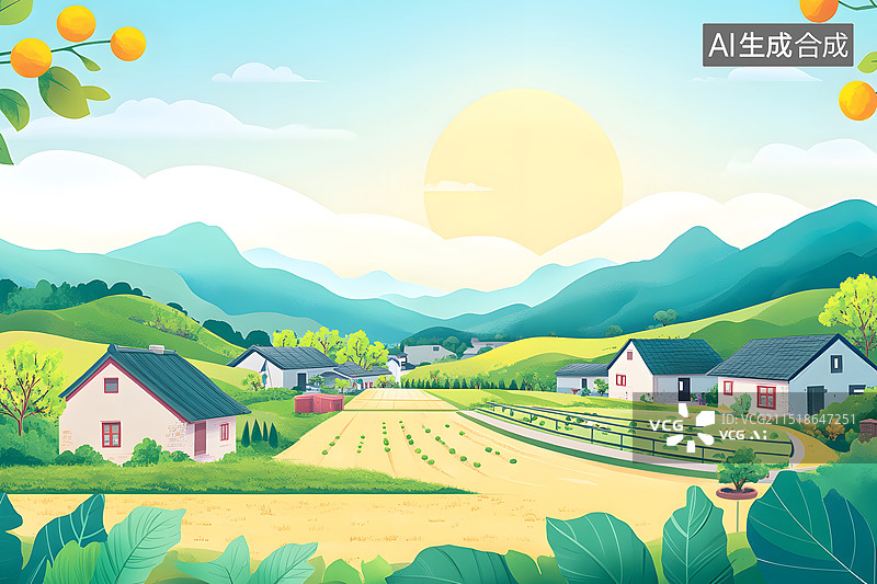 【AI数字艺术】秋天乡村振兴丰收农村背景图片素材