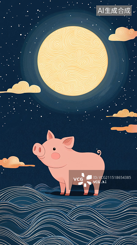 【AI数字艺术】梦幻星空的小猪图片素材