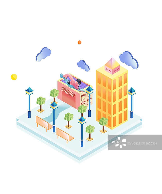 2.5D引导页游泳图片素材