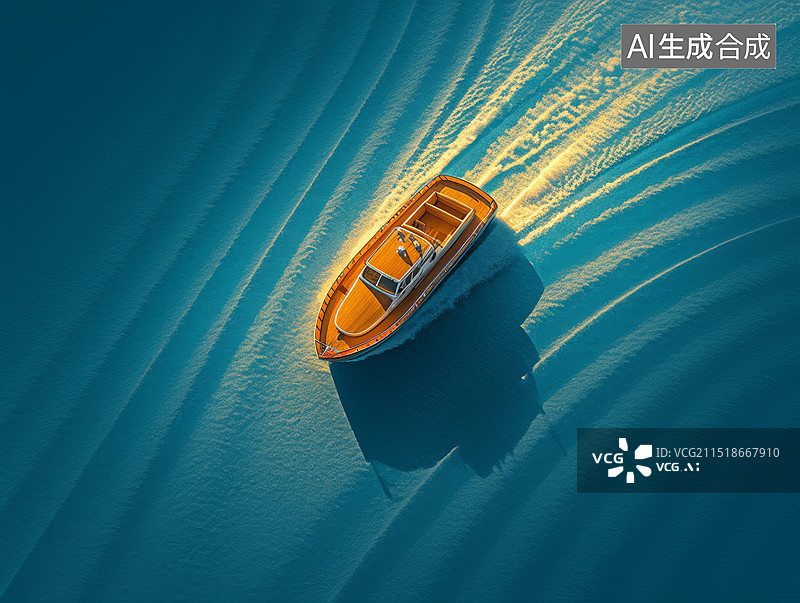 【AI数字艺术】橙色小船在蓝色水面上的航行图片素材