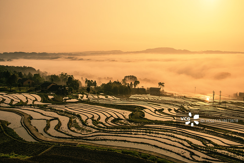 云阳云海梯田日出风景风光图片素材