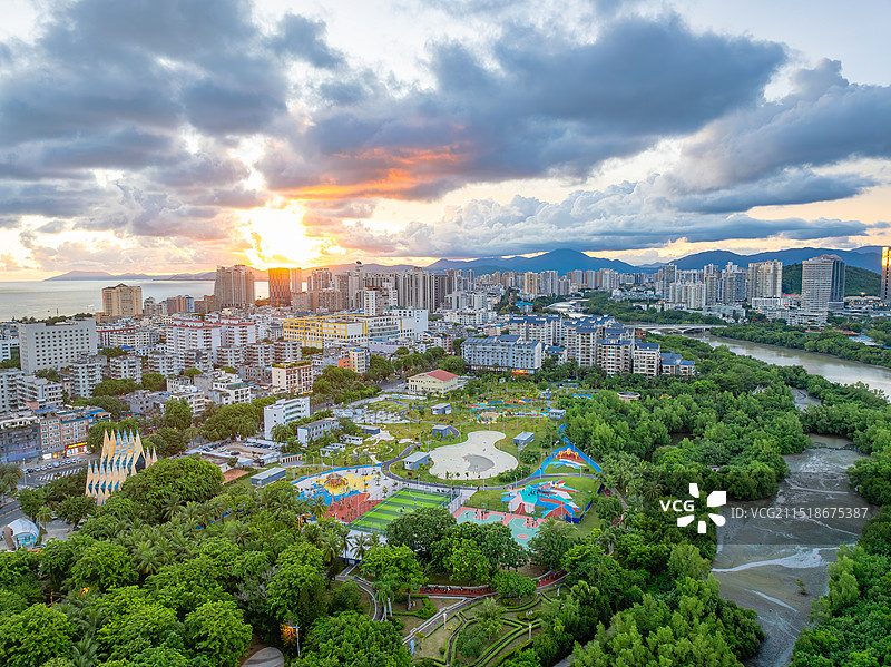 海南三亚城市乐园航拍图片素材