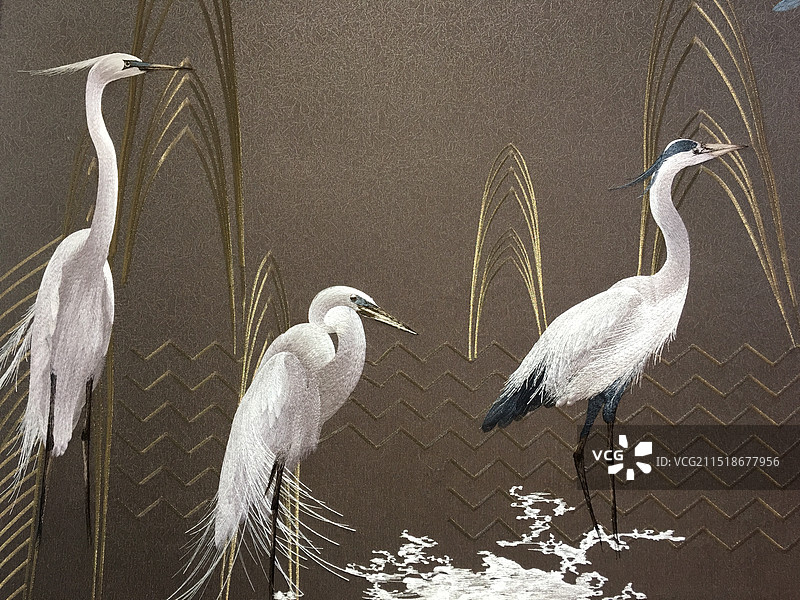 刺绣纺织白鹭图片素材