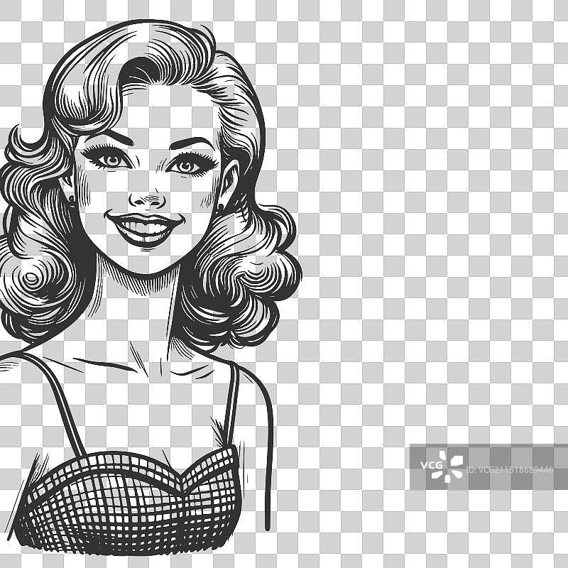 微笑的复古女人肖像雕刻图片素材