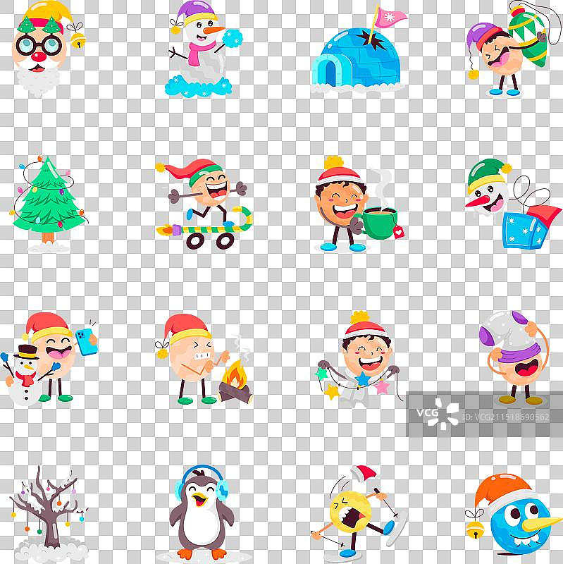 可爱冬季扁平风贴纸合集图片素材