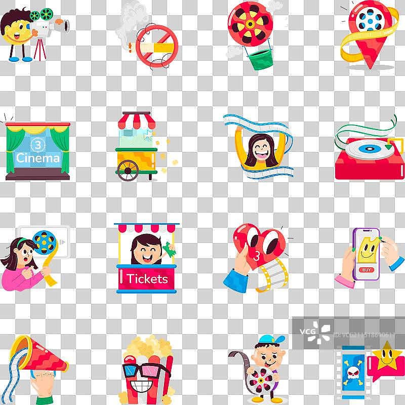 电影摄影扁平贴纸合集图片素材