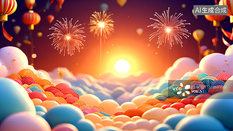 【AI数字艺术】天空的烟花插画图片素材
