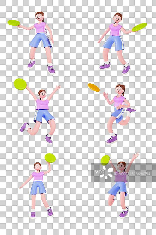 3D渲染的玩飞盘的女孩体育运动人物元素图片素材