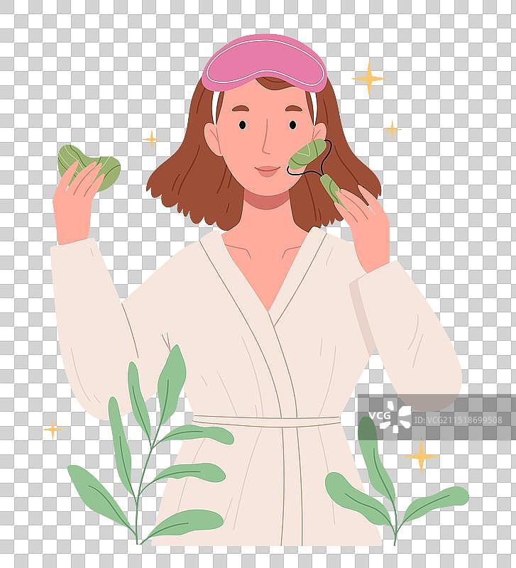 女孩正在做面部刮痧按摩图片素材
