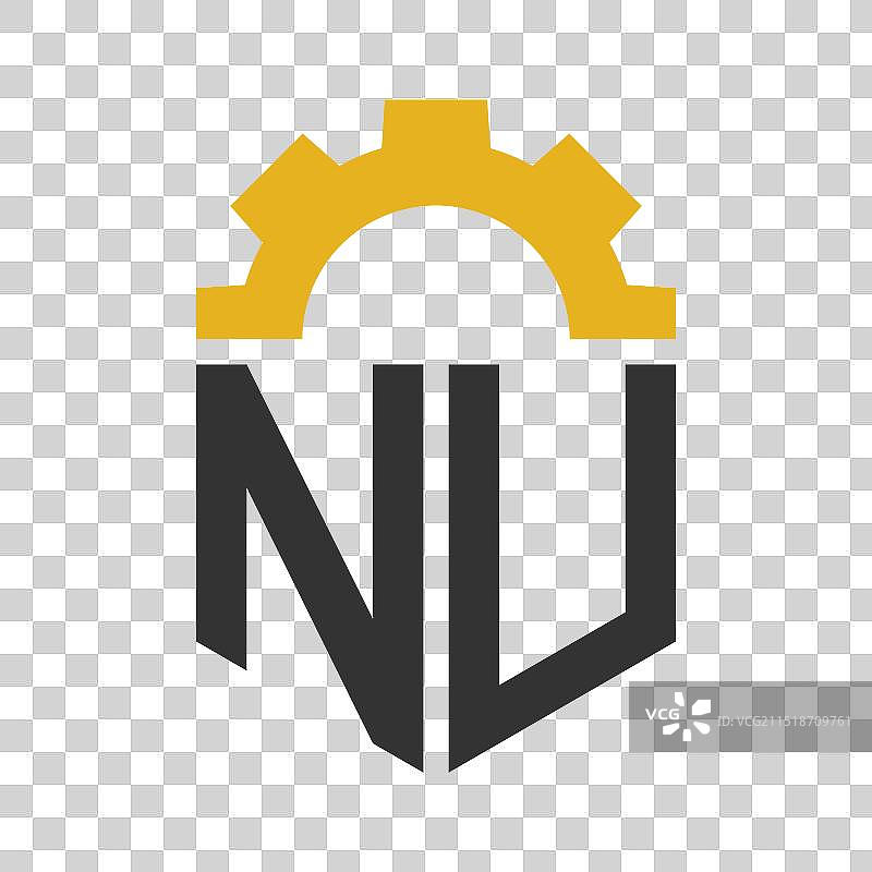 字母NU齿轮标志设计，适用于服务中心图片素材