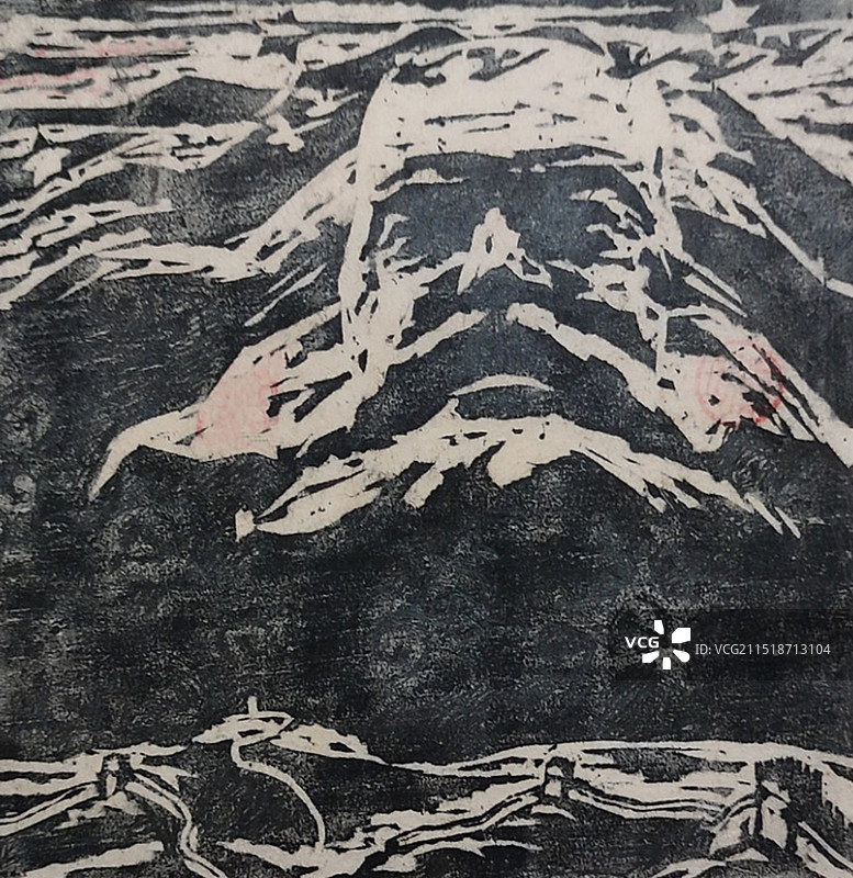 黑白木刻《旗帜》图片素材