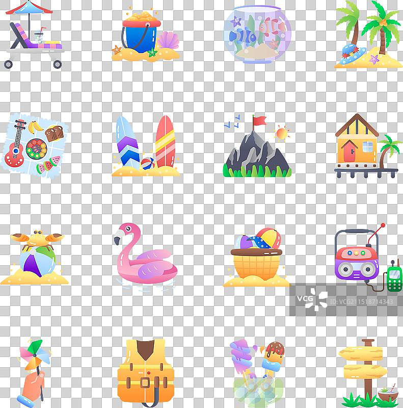 海滩露营扁平图标合集图片素材
