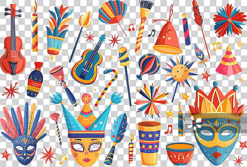 嘉年华元素：面具、鞭炮、音乐图片素材