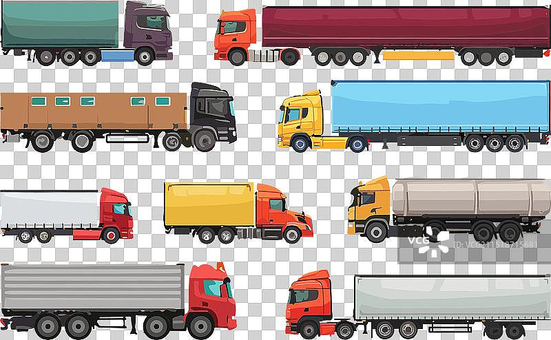 卡车和车辆物流拖车货运套装图片素材