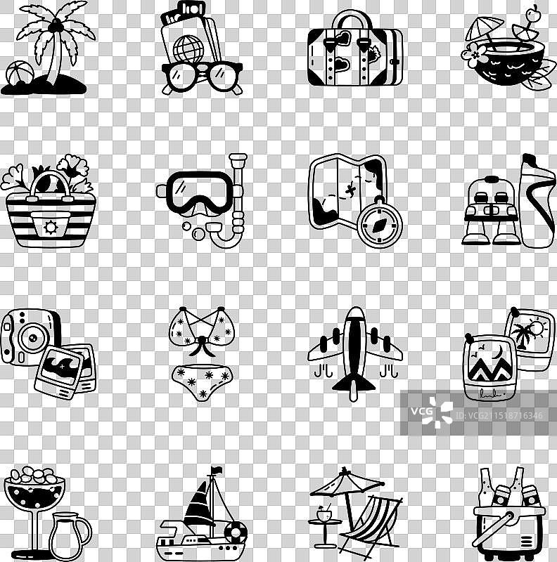 旅行和度假象形文字图标合集图片素材