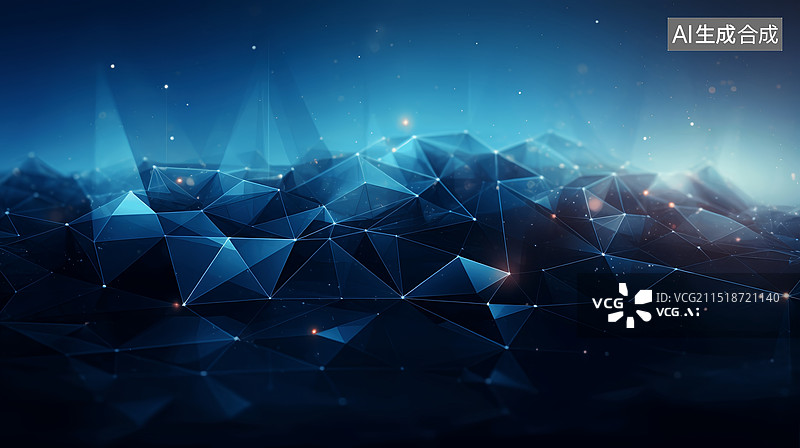【AI数字艺术】蓝色点线链接多边形科技背景图片素材