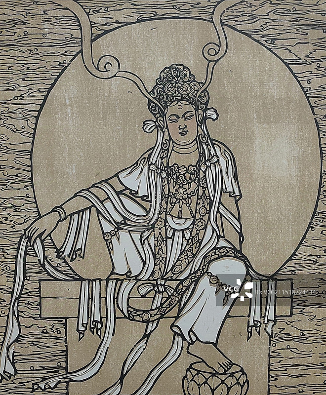 套色木刻《水月观音》图片素材