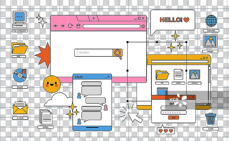 蒸汽波数字屏90年代复古美学图片素材