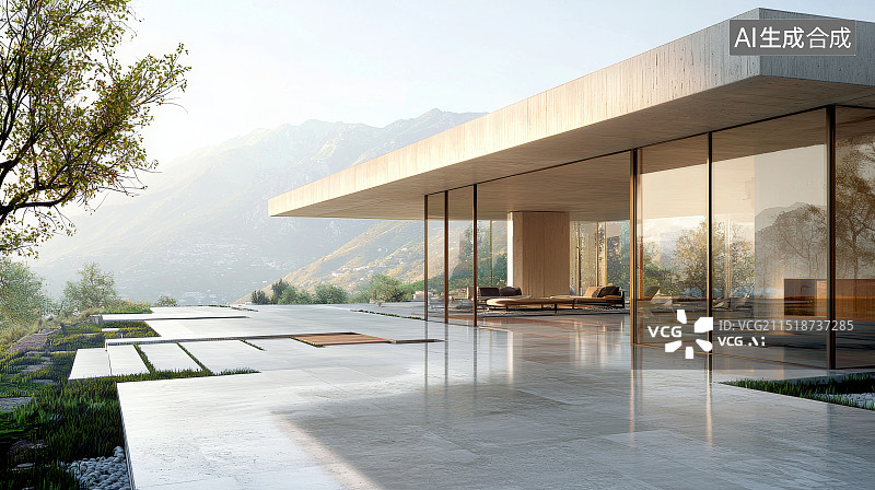 【AI数字艺术】山景中的现代别墅图片素材
