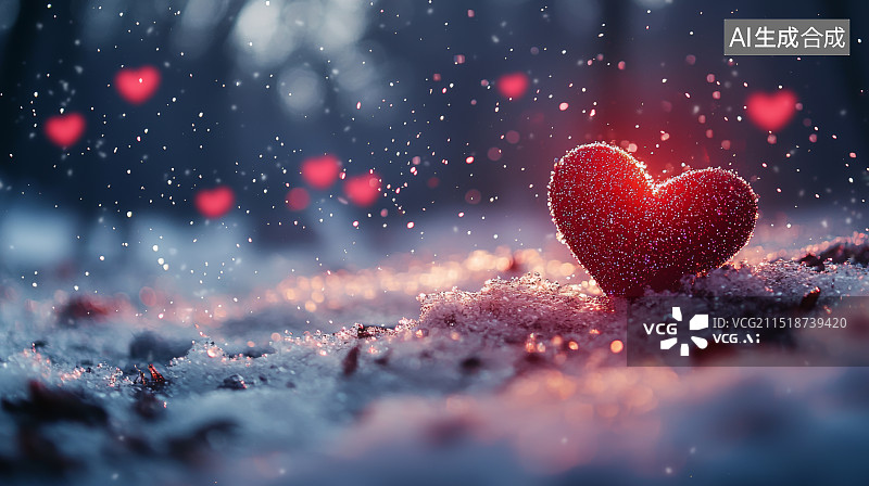【AI数字艺术】浪漫心形雪景图片素材