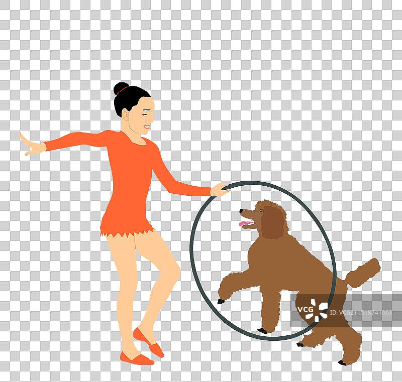 穿着戏服的小女孩和狗狗玩耍图片素材