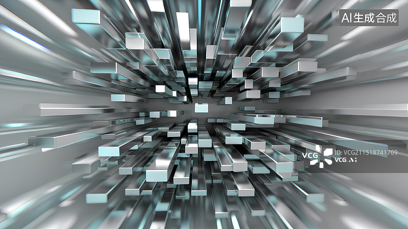 【AI数字艺术】3D渲染，银色金属组成的科技感抽象背景图，银色金属空间，电子商务背景图图片素材