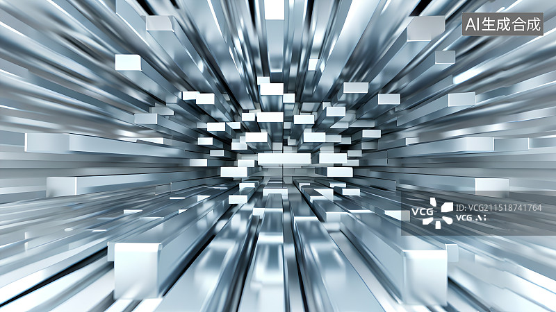 【AI数字艺术】3D渲染，银色金属组成的科技感抽象背景图，银色金属空间，电子商务背景图图片素材