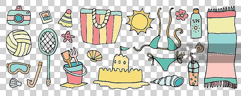 可爱海滩度假涂鸦套装图片素材