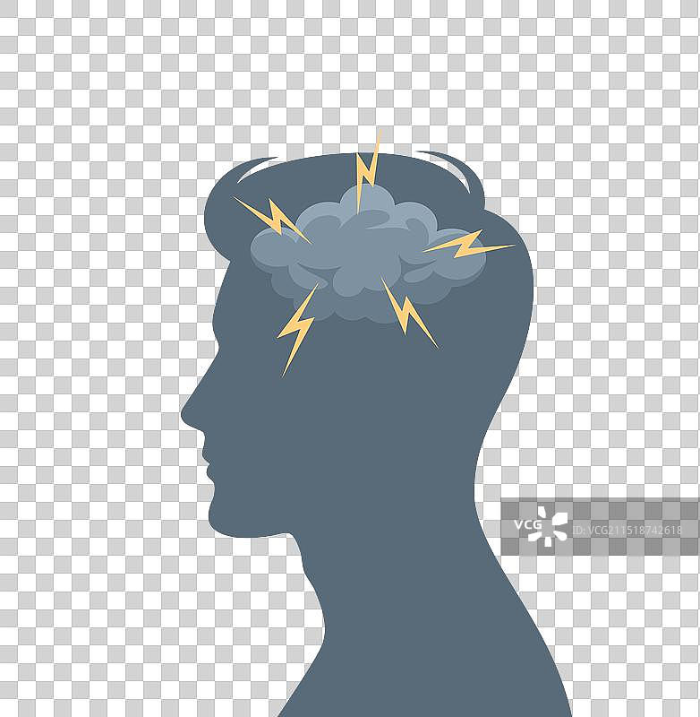 暴风云闪电下的男人轮廓图片素材