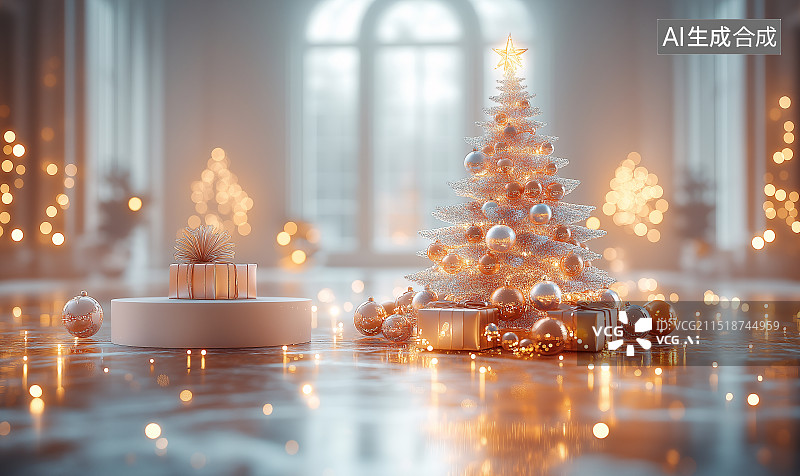 【AI数字艺术】雪夜里的金色童话图片素材