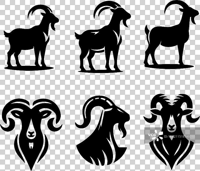 白色背景山羊黑色剪影图片素材
