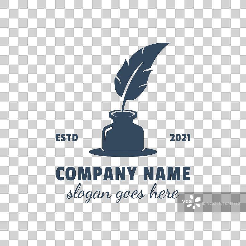 带羽毛墨水标志符号的羽毛笔签名图片素材