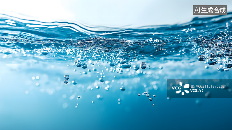 【AI数字艺术】蓝色水面水滴特写镜头图片素材