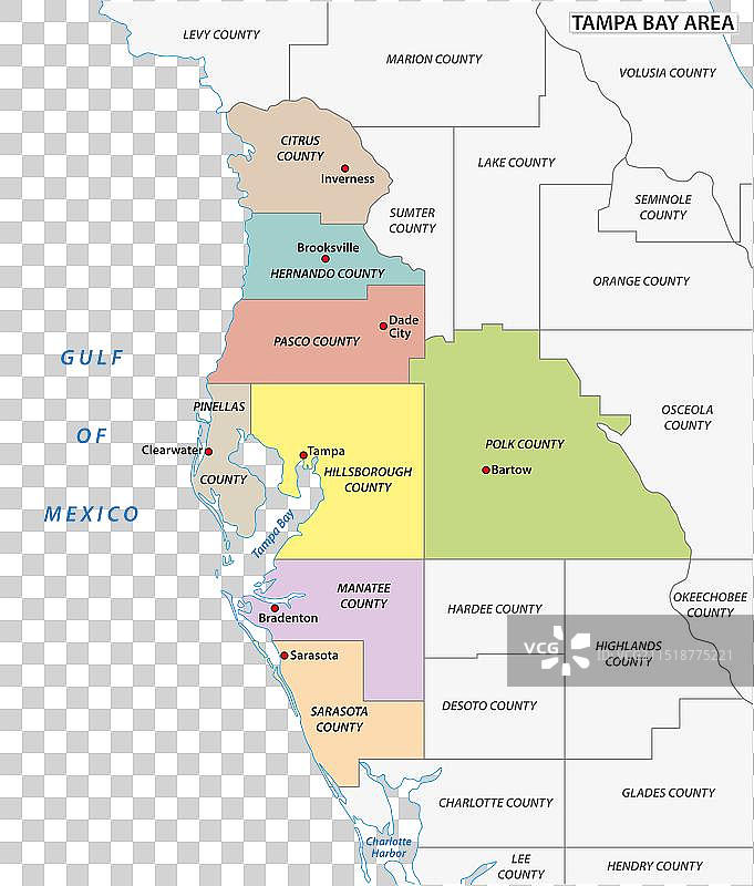 坦帕湾地区行政地图图片素材