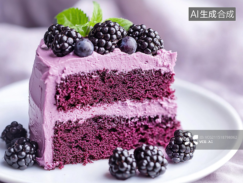 【AI数字艺术】紫罗兰蛋糕与黑莓的完美搭配图片素材