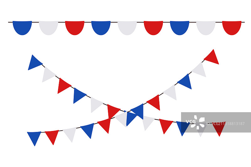 白色背景上的悬挂花环三角旗边框图片素材