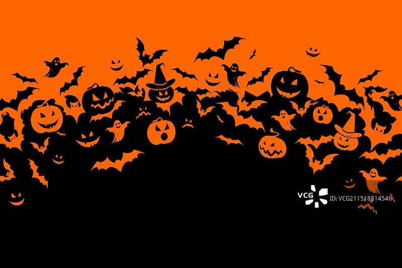 带有黑色蝙蝠南瓜的万圣节banner图片素材