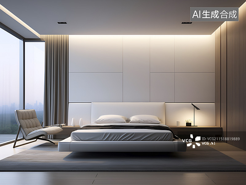 【AI数字艺术】现代简约卧室样板间图片素材