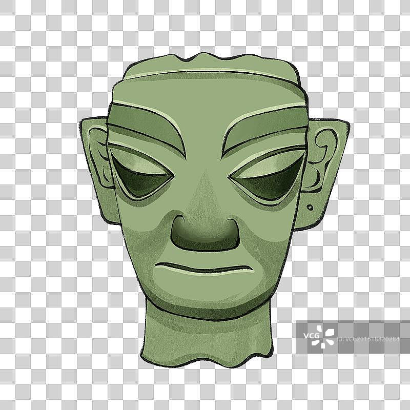 青铜人头像-三星堆考古文物形象插画元素图片素材