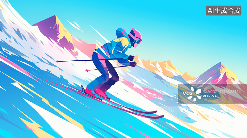 【AI数字艺术】正在滑雪的人插画图片素材