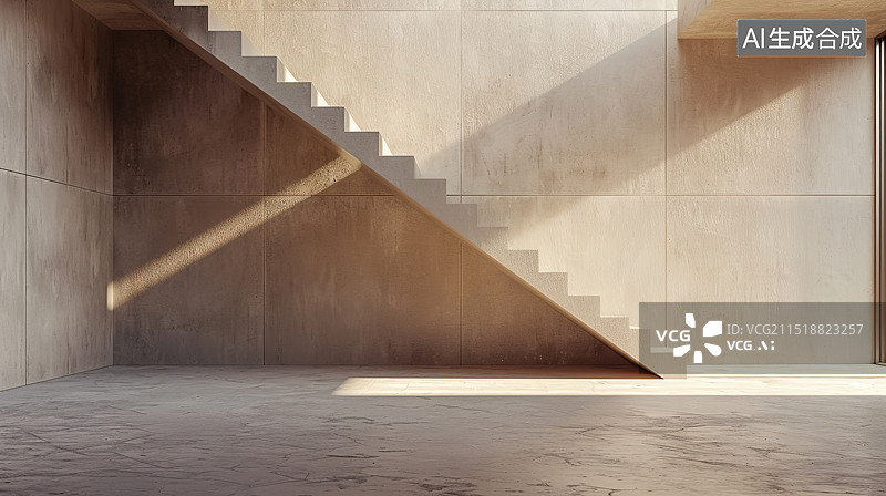 【AI数字艺术】阳光下现代建筑内部结构空间楼梯和地面图片素材