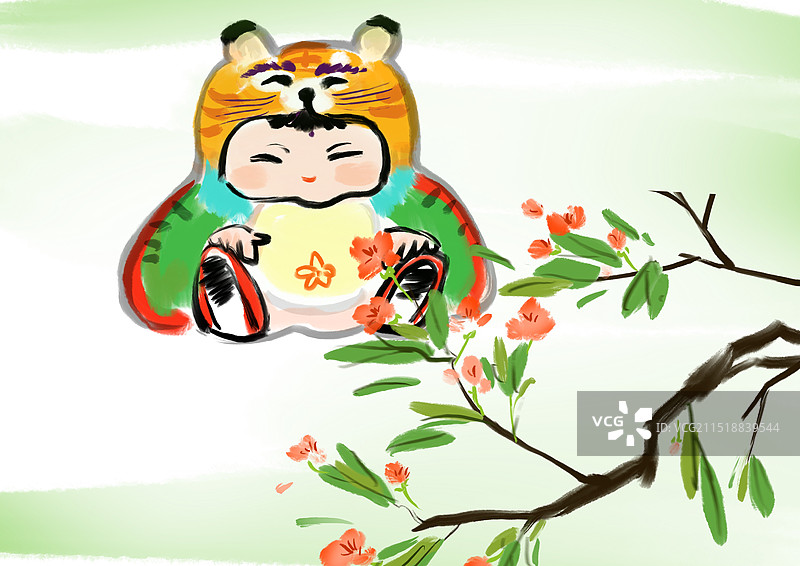 娃娃，小孩，虎头帽，虎年，老虎图片素材