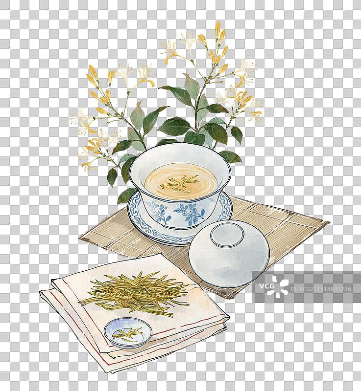 中医药材金银花忍冬草药特写—国画古风水墨国风图片素材